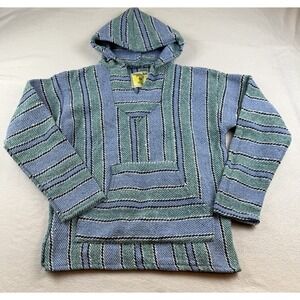 Iguana Jack Unisex Hoodie Pullover Striped Multicolored Poncho Baja BOHO Large